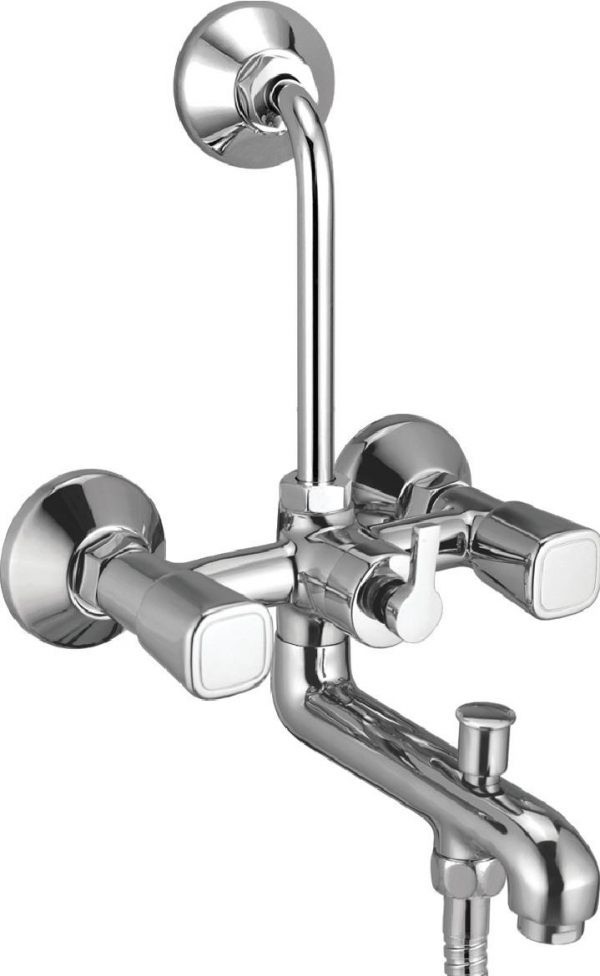 Wall Mixer 3-in-1 System with Provision for Bath Hand Shower & Overhead Shower Complete with Bend Pipe, Connecting Legs & Wall Flanges